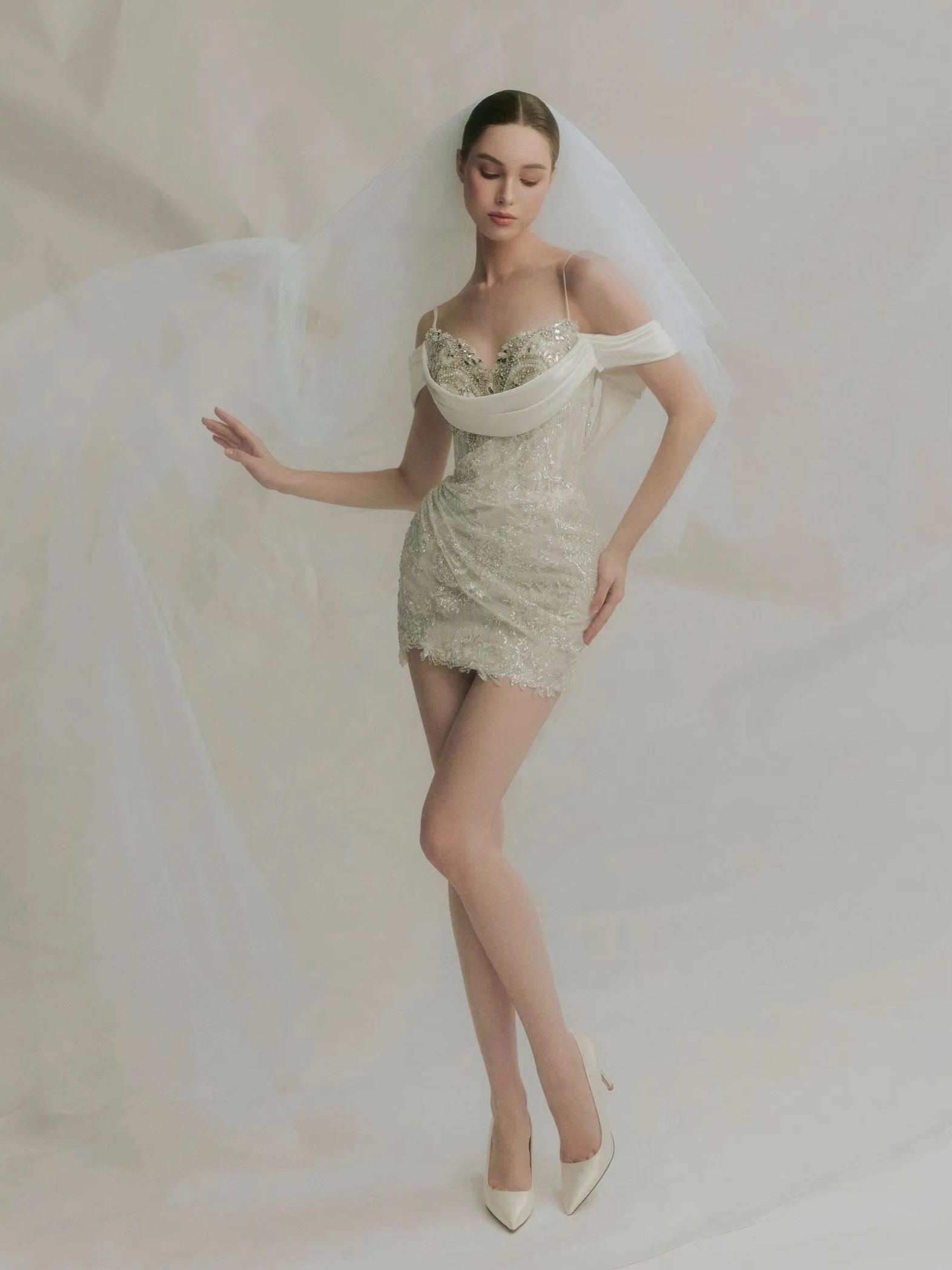 Women Luxury Formal Wear - Ofherown Luxury White Sequin Mini Wedding