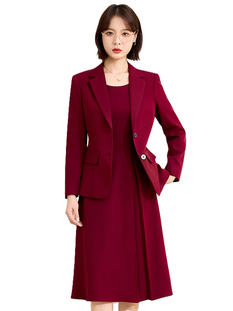 Women Formal Wear Blazer Set - Red Gray Navy Office Ladies Skirt
