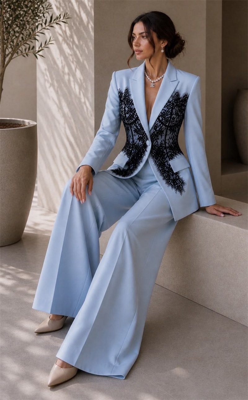 Women Formal Wear Blazer Set - Fashion Blue Women Suits Set 2