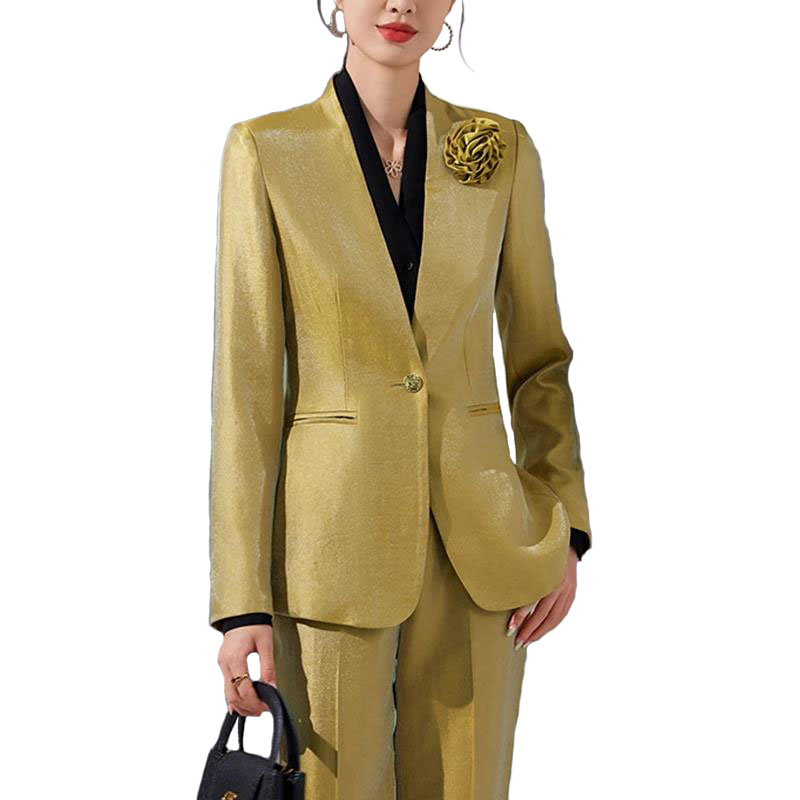 Women Formal Wear Blazer Set - Women Blazer Pants Sets Gold Appliques