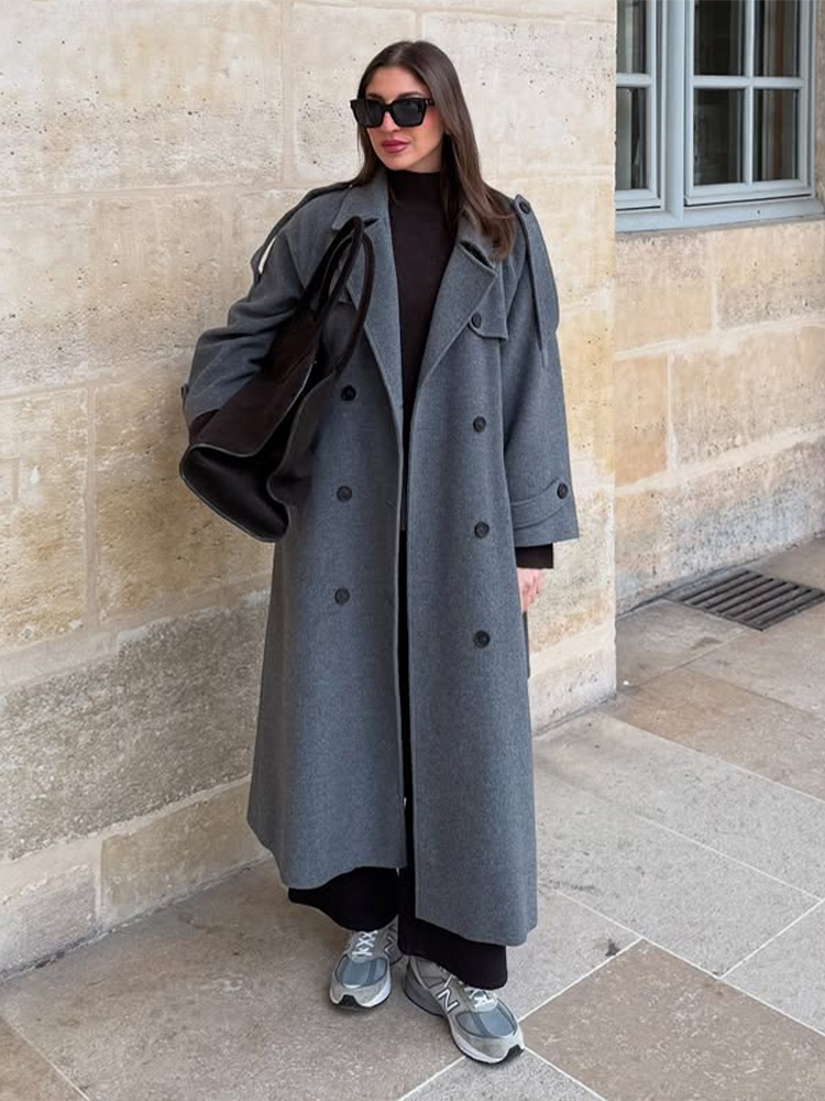 Retro Lapel Belted Woolen Over - Tailored Coat Wool recension och pris