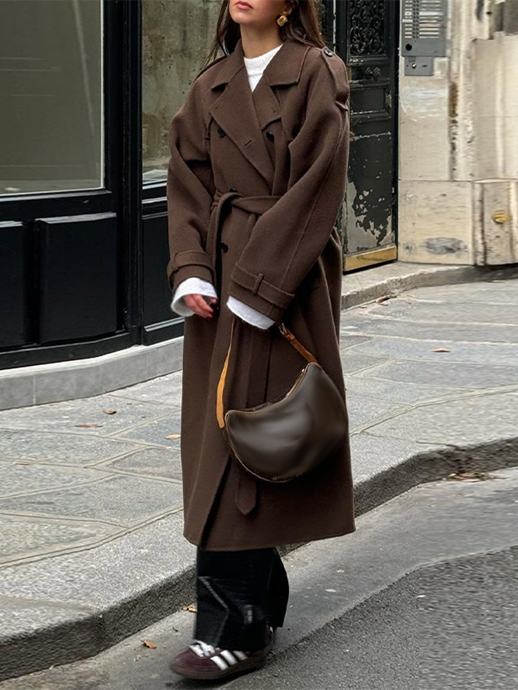 Retro Lapel Belted Woolen Over - Tailored Coat Wool recension och pris