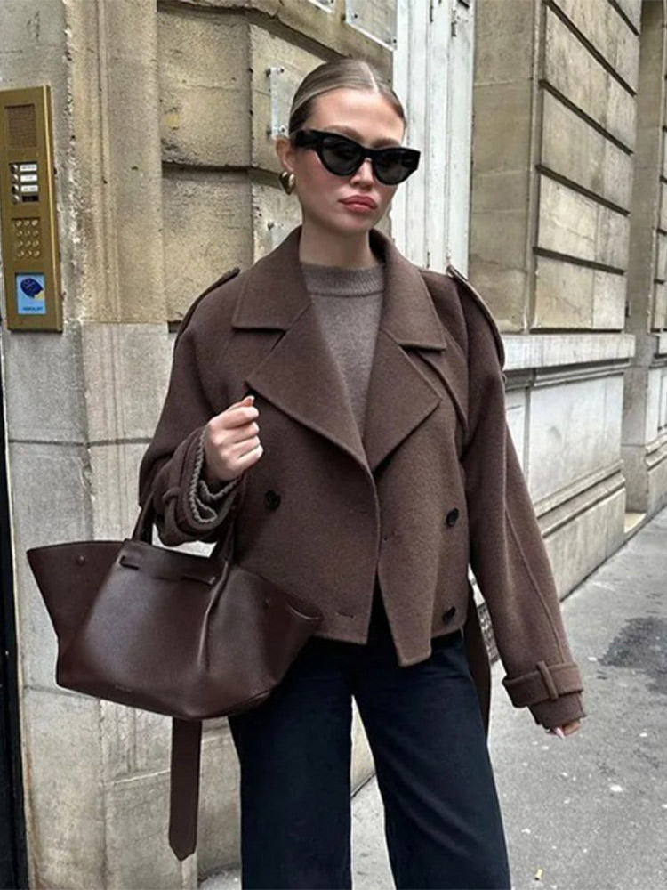 Retro Lapel Belted Woolen Over - Tailored Coat Wool recension och pris