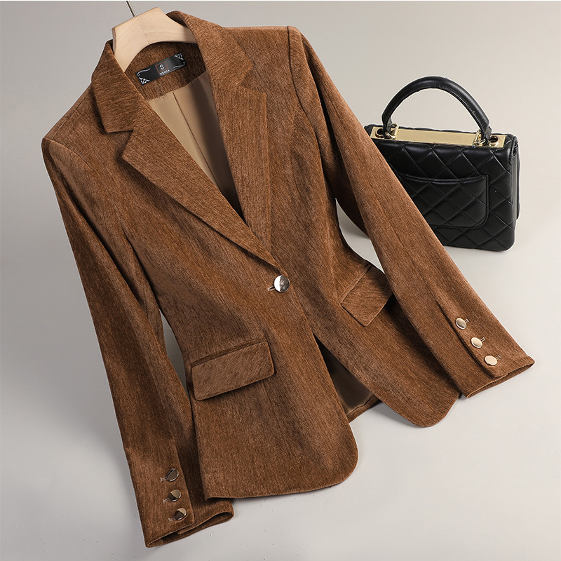 Yellow Gold Velvet Blazer Wome - Women Formal Wear Office recension och pris