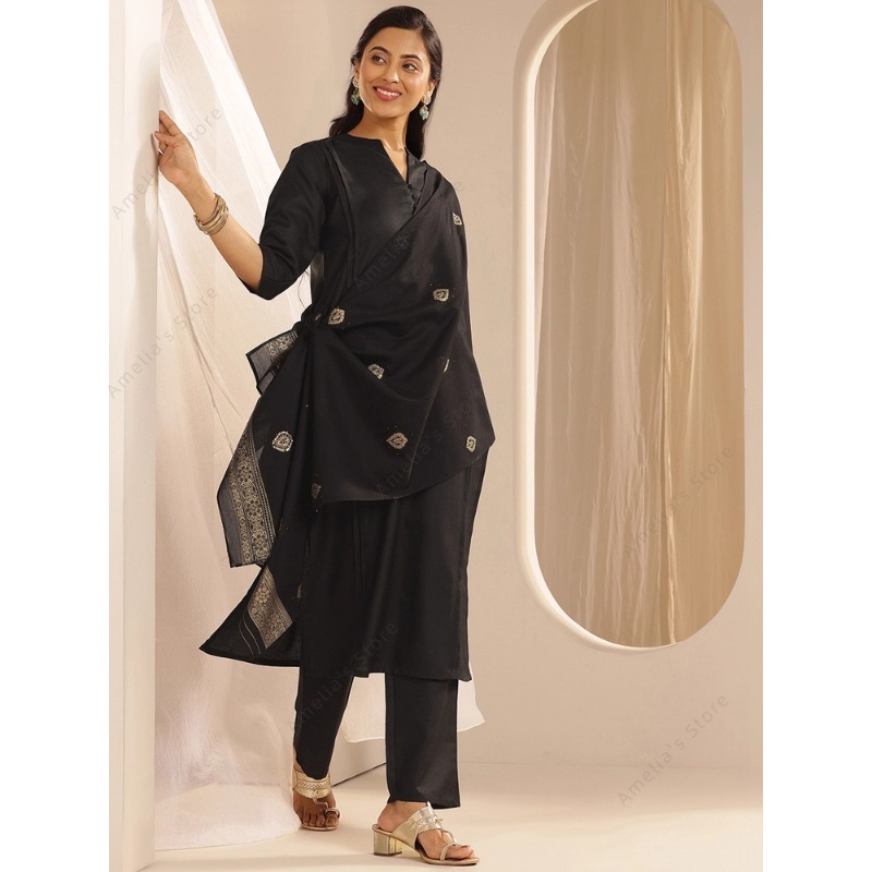 Women's Black Jacquard Kurta P - Women Formal Wear Ethnic recension och pris