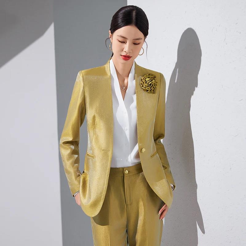 Women Blazer Pants Sets Gold A - Women Formal Wear Blazer Set recension och pris