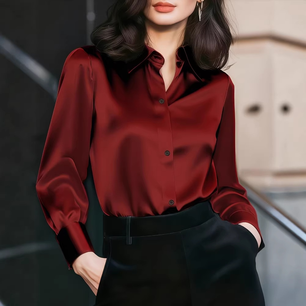 Women Satin Lapel Collar Blous - Women Formal Wear Office recension och pris