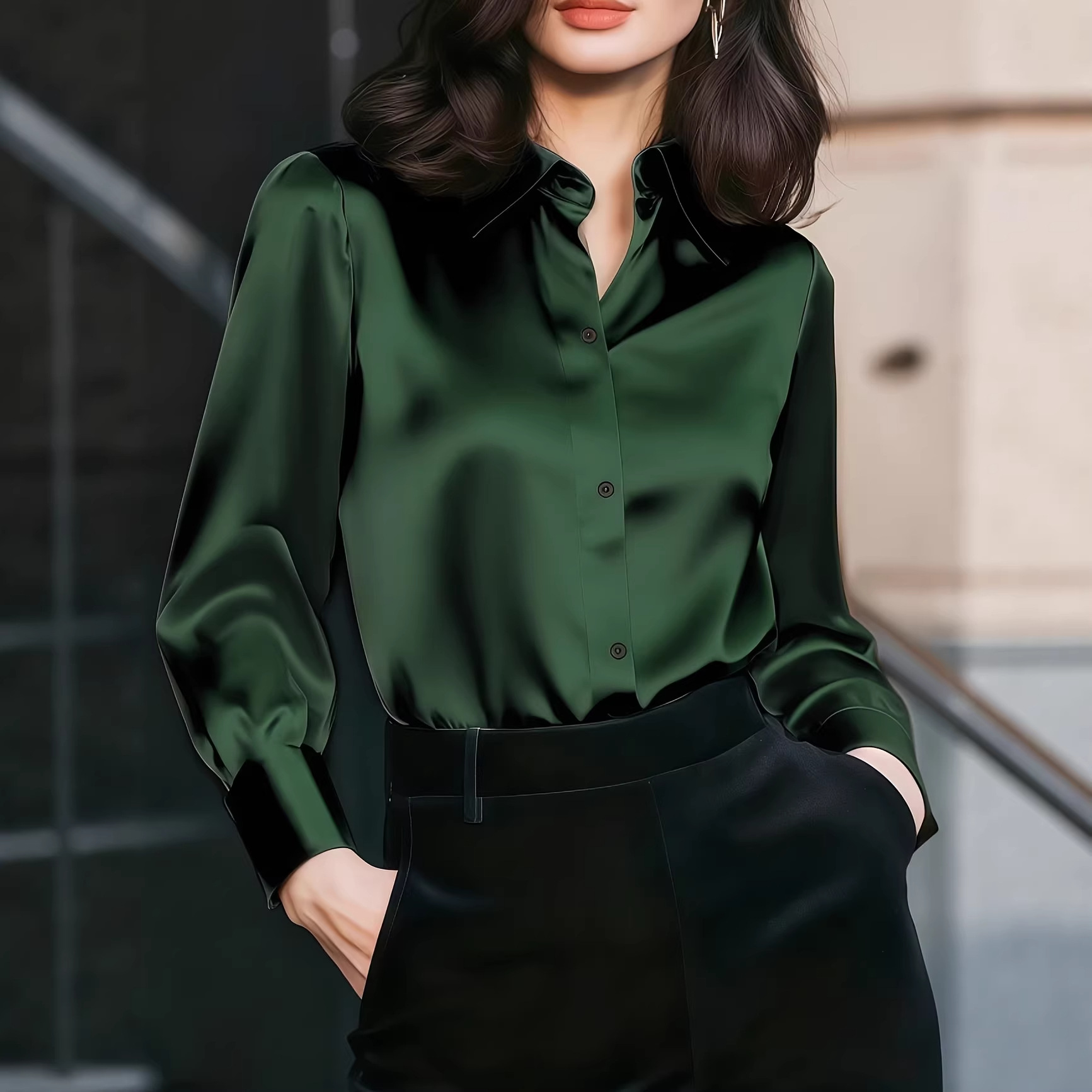 Women Satin Lapel Collar Blous - Women Formal Wear Office recension och pris